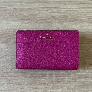 Kate Spade Lola pink glitter bifold wallet NWOT